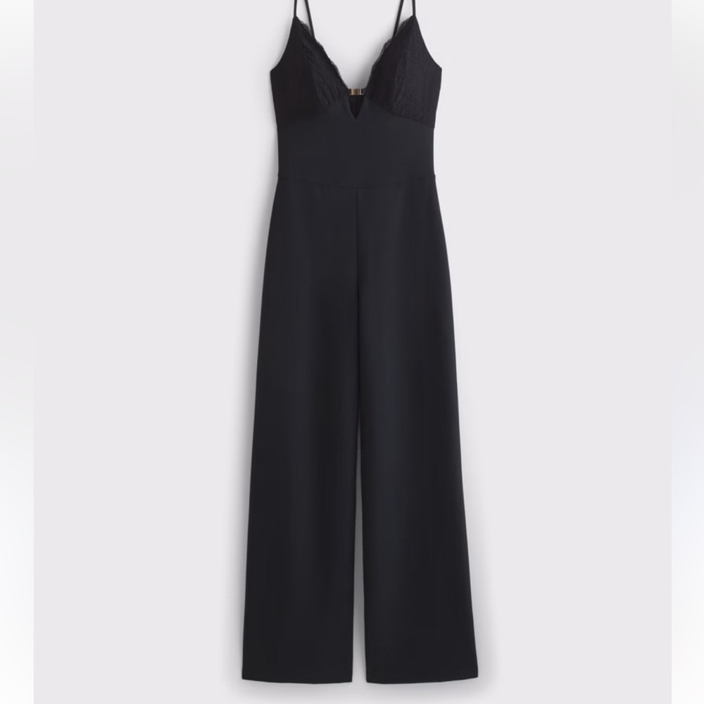 Sage the label Black deep V Wide-Leg Jumpsuit